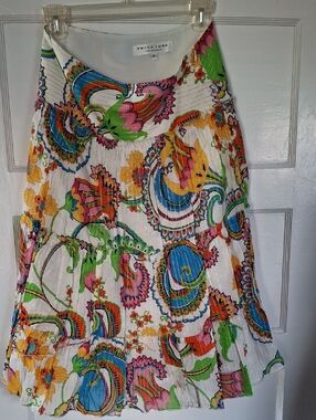 Trina Turk White Multicolor Paisley Floral Tunic Top